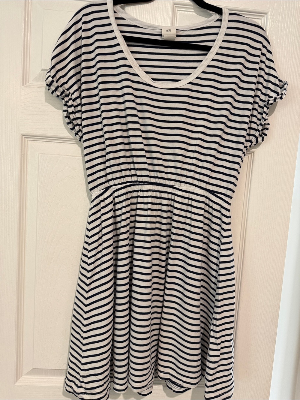 H&M White and Black Striped Casual Knit Dress